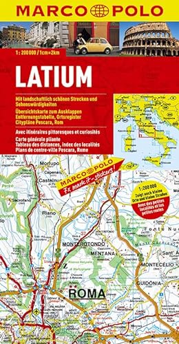 MARCO POLO Karten 1:200.000: MARCO POLO Karte Latium: Mit landschaftlich schönen Strecken und Sehenswürdigkeiten. Übersichtskarte zum Ausklappen, ... Ortsregister, Citypläne Pescara, Rom